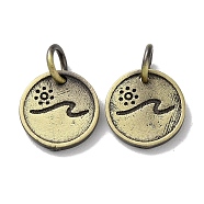 Tibetan Style Brass Pendants, Cadmium Free & Lead Free, Round with Sun, Antique Bronze, 12x11.5x1.5mm, Hole: 4mm(KK-M284-34AB)