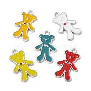 Alloy Enamel Pendants, Lead Free and Cadmium Free, Bear, Platinum, Mixed Color, about 27mm long, 17mm wide, 2mm thick, hole: 2mm(EAP047Y)