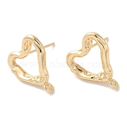 Golden Brass Stud Earring Findings, with Loops and 925 Sterling Silver Pins, Heart, 16x14mm, Hole: 1.5mm, Pin: 11x0.7mm(KK-P253-01E-G)