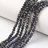 Electroplate Transparent Glass Beads Strands, Half Black Plated, Faceted, Rondelle, Prussian Blue, 4x3mm, Hole: 0.4mm, about 123~127pcs/strand, 16.5~16.9 inch(42~43cm)(EGLA-A034-T4mm-P01)