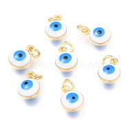 Brass Enamel Charms, Real 18K Gold Plated, Long-Lasting Plated, with Jump Ring, Evil Eye, White, 9.5x6.5x4.5mm, Hole: 2.5mm(KK-B024-02G-I)