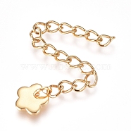 304 Stainless Steel Chain Extender, Curb Chain, with Charms, Flower, Golden, 56mm, Link: 4x3x0.5mm, Charm: 7x7x1.2mm.(X-STAS-G221-18G)