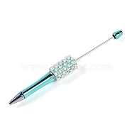 Beadable Pen, Plastic Ball-Point Pen, with Iron Rod & Rhinestone & ABS Imitation Pearl, for DIY Personalized Pen with Jewelry Beads, Dark Turquoise, 148~152x17.5mm(MAK-A018-01)