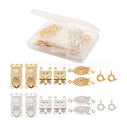 Beadthoven Clasp Sets, Including 12 Sets 3 Style 304 Stainless Steel Box Clasps and 40Pcs 2 Colors Brass Spring Clasps, Golden & Silver, 15x10x3mm, Hole: 1mm(FIND-BT0001-10)