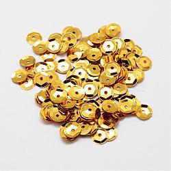 Plastic Paillette Beads, Semi-cupped Sequins Beads, Center Hole, Gold, 6~7x0.5mm, Hole: 1mm(PVC-A001-6mm-10)