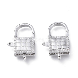 Brass Micro Pave Clear Cubic Zirconia Lobster Claw Clasps, Long-Lasting Plated, Lock, Platinum, 21.5x11x5.3mm, Hole: 1.8mm(ZIRC-Q024-21P)