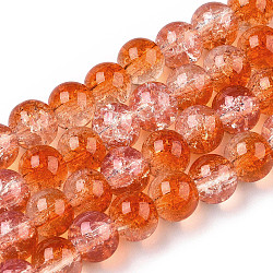 Transparent Crackle Baking Painted Glass Beads Strands, Imitation Opalite, Round, Coral, 8.5x7.5mm, Hole: 1.5mm, about 107~109pcs/strand, 30.71 inch~31.30 inch(78~79.5cm)(DGLA-T003-01A-11)