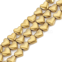 Electroplate Non-magnetic Synthetic Hematite Beads Strands, Heart, Golden Plated, 6x5.5x3mm, Hole: 1mm, about 70pcs/strand, 15.7 inch(X-G-T061-101F)