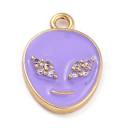 Golden Plated Brass Micro Pave Clear Cubic Zirconia Pendants, with Enamel, Long-Lasting Plated, Extra-terrestrial, Medium Purple, 17x11.5x2mm, Hole: 1.6mm(ZIRC-L097-031A-G)
