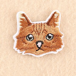 Computerized Embroidery Cloth Iron on/Sew on Patches, Costume Accessories, Appliques, Cat, Chocolate, 3.5x3.7cm(X-DIY-F030-16G)