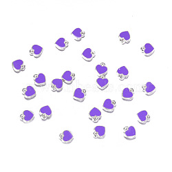 Zinc Alloy with Enamel Jewelry Charms Accessories, Heart, Platinum, Purple, 7x8mm, Hole: 1mm(ENAM-TAC0007-12G)