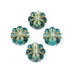 Plating Acrylic Beads, Metal Enlaced, Flower, Dark Turquoise, 14x13x6.5mm, Hole: 2.5mm(X-PACR-N008-020)