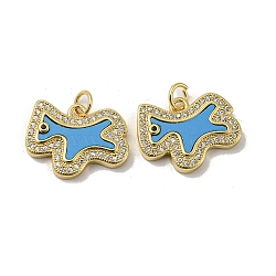 Brass Micro Pave Cubic Zirconia Pendants, with Synthetic Turquoise, Horse, Deep Sky Blue, 14x19x3mm(KK-H457-04G-01)