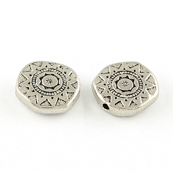 Tibetan Style Alloy Beads, Cadmium Free & Nickel Free & Lead Free, Flat Round, Antique Silver, 13x13x4mm, Hole: 2mm, about 430pcs/1000g(TIBEB-9526-AS-NR)