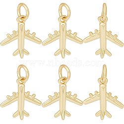 12Pcs Rack Plating Brass Charms, with Jump Ring, Long-Lasting Plated, Cadmium Free & Lead Free, Airplane, Real 18K Gold Plated, 14x12.5x3mm, Hole: 3mm(ZIRC-BBC0002-51)