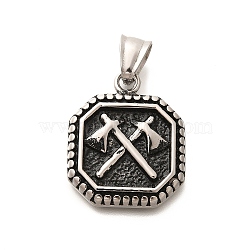 304 Stainless Steel Pendants, Octagon with Axe Charm, Antique Silver, 28x23.5x4.5mm, Hole: 8x5mm(STAS-Z110-20AS)