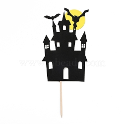 Felt Cloth & Paper Castle Cake Insert Card Decoration, with Bamboo Stick, for Halloween Cake Decoration, Black, 253mm(DIY-H108-40)