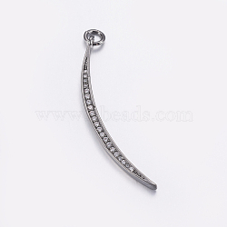 Brass Micro Pave Cubic Zirconia Pendants, Long-Lasting Plated, Moon, Gunmetal, 39x8x2mm, Hole: 3mm(ZIRC-G125-48B)