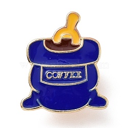 Word Coffee Enamel Pin, Light Gold Plated Alloy Badge for Backpack Clothes, Medium Blue, 21x18x1.5mm(JEWB-G012-F01)