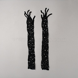 Polyester Mesh Long Gloves, with Rhinestones, for Carnival Garment Accessories, Black, 455x55x2mm(AJEW-WH20020-003B)