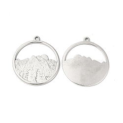 Non-Tarnish Ion Plating(IP) 304 Stainless Steel Pendants, Ring with Mountains Charms, Stainless Steel Color, 27.5x25x1.5mm, Hole: 1.4mm(STAS-L268-015P)