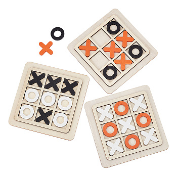 3 Sets 3 Colors Wood Tic Tac Toe Board Game, XO Fun Family Games, Sqaure, Mixed Color, 31.5~150x31.5~150x4.5~7.5mm, 1 set/color