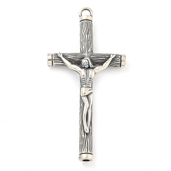 925 Thai Sterling Silver Religious Medal Pendants, Jesus Cross Charms with 925 Stamp, Antique Silver, 48.5x24x6mm, Hole: 3mm