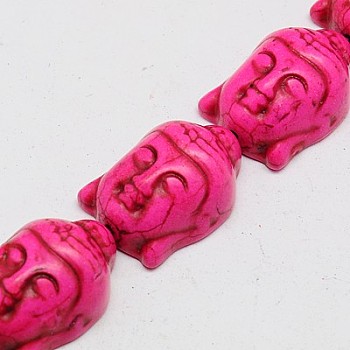 Synthetic Turquoise Beads Strands, Dyed, Buddha, Deep Pink, 29x20x13mm, Hole: 1mm, about 90pcs/1000g