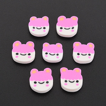 Handmade Polymer Clay Cabochons, Frog, Hot Pink, 9~10.5x8~9.5x2mm, about 4700pcs/1000g
