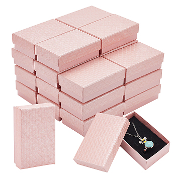 Rectangle Cardboard Gift Box, with Sponge Inside, Rhombus Textured Gift Case, Pink, 8.4x5.35x2.9cm, Inner Diameter: 7.75x4.8cm