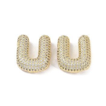 Brass Micro Pave Clear Cubic Zirconia Pendants, Letter U, 24x24x7.5mm, hole: 3x2mm and 3.5x2mm