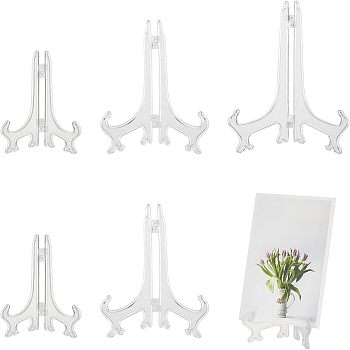 Nbeads 6Pcs 3 Styles Plastic Display Stands, Easels, Picture Frame Stand Holder, Clear, 99~252x87~237x50~110mm, 2pcs/style