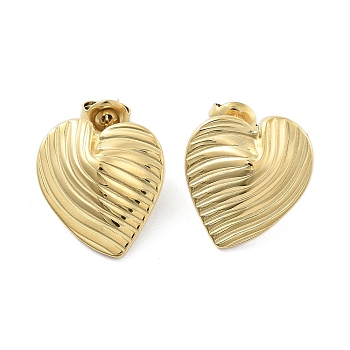 304 Stainless Steel Stud Earrings, Heart, Real 14K Gold Plated, 18x17mm