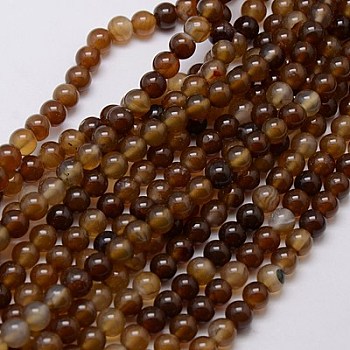 Natural Agate Beads Strands, Dyed, Round, Saddle Brown, 6mm, Hole: 1mm, about 62pcs/strand, 14.8 inch