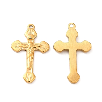Ion Plating(IP) 304 Stainless Steel Pendants, Crucifix Cross Charm, Golden, 30x18x2.5mm, Hole: 1.5mm