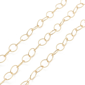 Brass Hollow Oval Link Chains, Unwelded, with Spool, Real 18K Gold Plated, 8x5.5x0.5mm