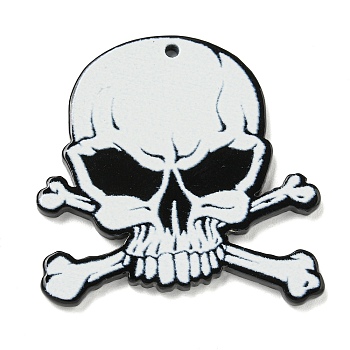 Halloween Theme Printed Acrylic Pendants, Skull Charms, Ghost White, 37x37x2mm, Hole: 1.5mm