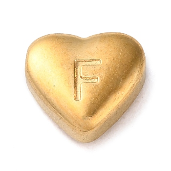 201 Stainless Steel Beads, Golden, Heart, Letter F, 7x8x3.5mm, Hole: 1.5mm