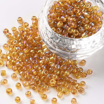 (Repacking Service Available) Round Glass Seed Beads, Transparent Colours Rainbow, Round, Dark Goldenrod, 8/0, 3mm, about 12g/bag