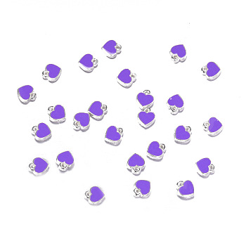 Zinc Alloy with Enamel Jewelry Charms Accessories, Heart, Platinum, Purple, 7x8mm, Hole: 1mm