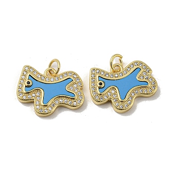 Brass Micro Pave Cubic Zirconia Pendants, with Synthetic Turquoise, Horse, Deep Sky Blue, 14x19x3mm