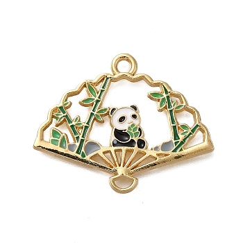 Rack Plating Panda Theme Alloy Enamel Pendants, Golden, Fan, 23x29x1.3mm, Hole: 2mm