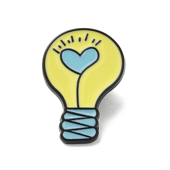 Cartoon Style Light Bulb with Heart Enamel Pins, Black Alloy Brooch for Backpack Clothes, Light Khaki, 24x17x1.5mm