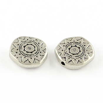 Tibetan Style Alloy Beads, Cadmium Free & Nickel Free & Lead Free, Flat Round, Antique Silver, 13x13x4mm, Hole: 2mm, about 430pcs/1000g