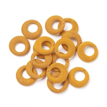 Flocky Acrylic Pendants, Ring, Goldenrod, 26.5~27x4mm, Hole: 1.2mm