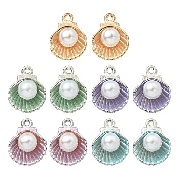 10Pcs 5 Colors Alloy Enamel Charms, with Plastic Bead, Cadmium Free & Lead Free, Shell, Mixed Color, 14.5x11.5x7mm, Hole: 1.2mm, 2pcs/color