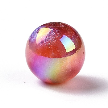 UV Plating Rainbow Iridescent Acrylic Beads, with Glitter Powder, Round, Red, 12.5~13mm, Hole: 2.5mm