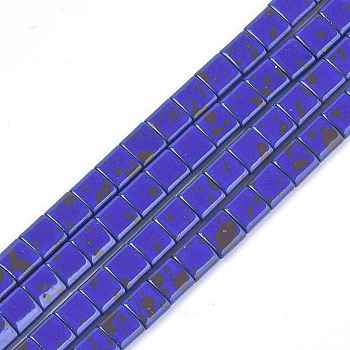 Spray Painted Non-magnetic Synthetic Hematite Multi-Strand Links, For Tile Elastic Bracelets Making, Square, Blue, 5x5x2mm, Hole: 0.6mm, about 80pcs/strand, 15.7 inch