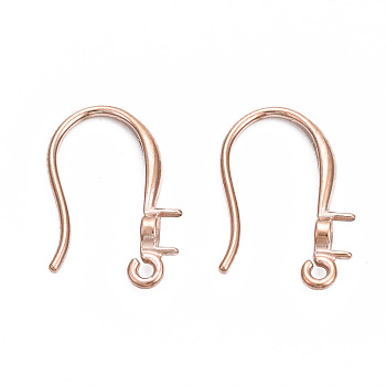 316 Surgical Stainless Steel Hook with Rhinestone Settings and Horizontal Loop, Ear Wire, Rose Gold, Fit For 3mm Rhinestone, 11x16.5mm, Hole: 1mm, 21 Gauge, Pin: 0.7mm