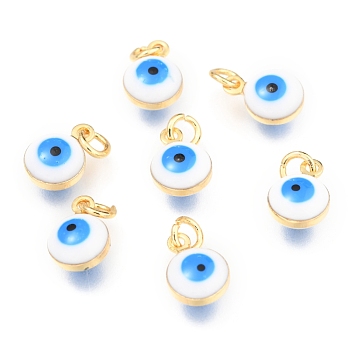Brass Enamel Charms, Real 18K Gold Plated, Long-Lasting Plated, with Jump Ring, Evil Eye, White, 9.5x6.5x4.5mm, Hole: 2.5mm